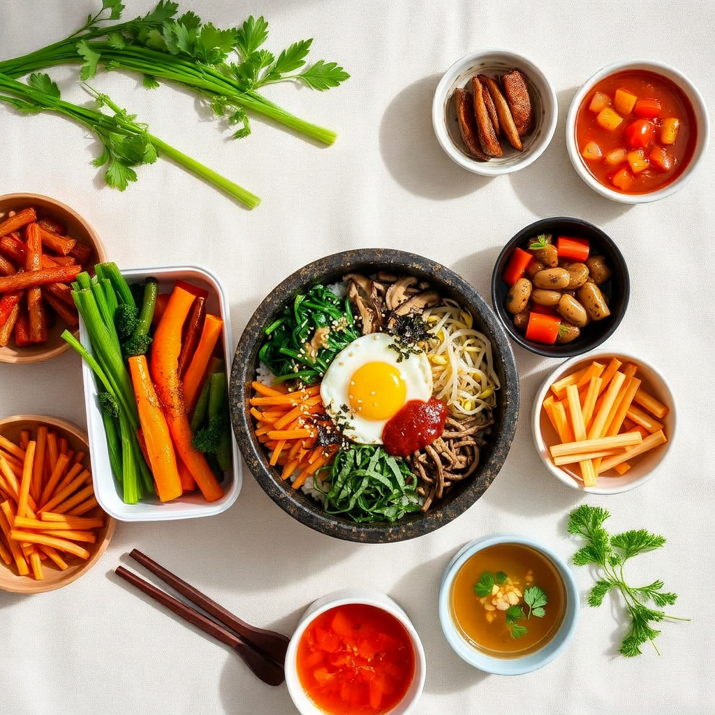 Fresh Korean bibimbap prepared for a healthy lunch